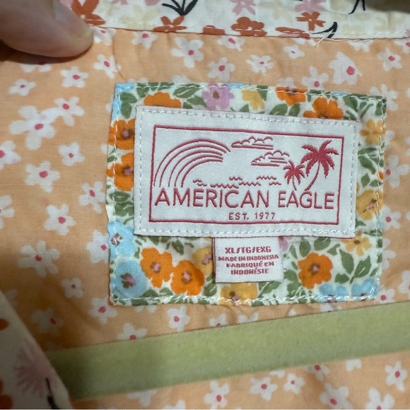 American Eagle Women Button Front Oversized Resort Shirt Multi Floral XL - Picture 3 of 8